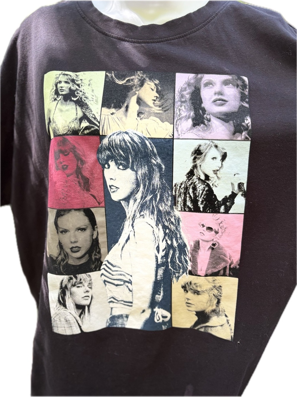 Taylor Swift ERAS Tour Concert Black Short Sleeve Tee with Multicolor Photo Grid